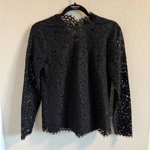 J. Crew Black Floral Lace Long-Sleeve Blouse
